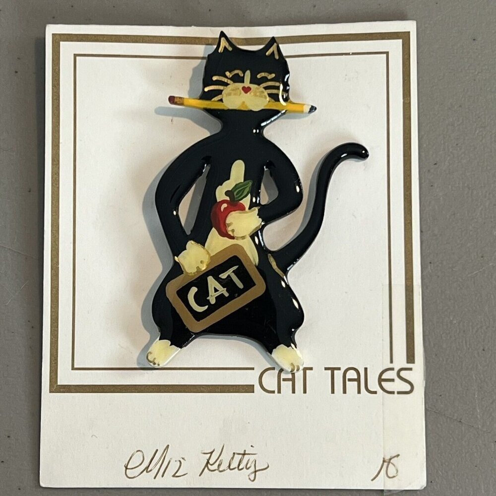 Cat Tales by‎ Leslie Bell Cat Pin Brooch Teacher Theme "Miz Kitty"
